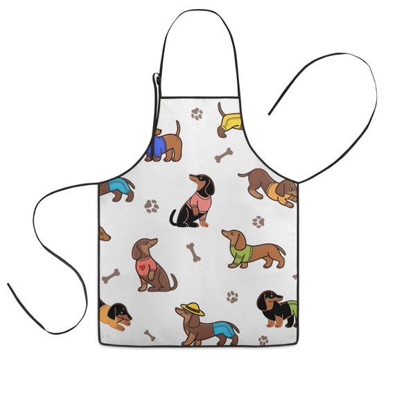 Dachshund Footprint Bone Kids Aprons for Girls and Boys,Adjustable Neck Strap Toddler Aprons for Kids Cooking Baking