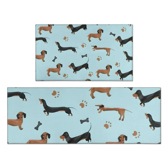 Dachshund Footprint Bone Kitchen Rugs Sets Of 2,Anti Fatigue Kitchen Mat Rugs Non Slip Washable,Decorative Kitchen Floor Mats for Kitchen,Sink,Laundry,17"x30"+17"x47"