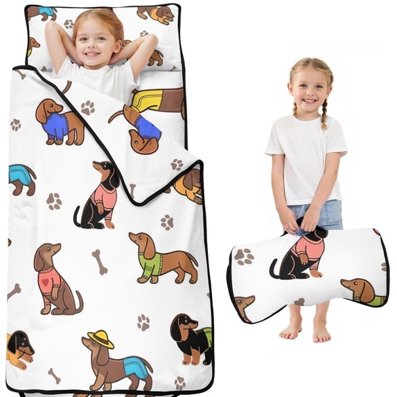 Dachshund Footprint Bone Toddler Nap Mats for Kids Preschool,Sleeping Mat Bag or Kids,Toddler Sleeping Bag,Toddler Nap Mat or Daycare