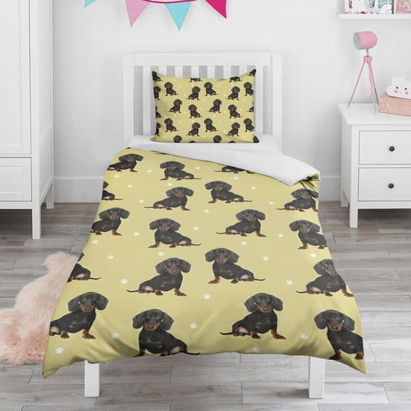 Dachshund Footprint Duvet Cover and Pillowcase Set for Single Bedding, Bedroom Accessories for Kids Teens