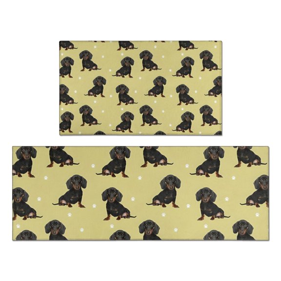 Dachshund Footprint Kitchen Rugs Sets Of 2,Anti Fatigue Kitchen Mat Rugs Non Slip Washable,Decorative Kitchen Floor Mats for Kitchen,Sink,Laundry,17"x30"+17"x47"