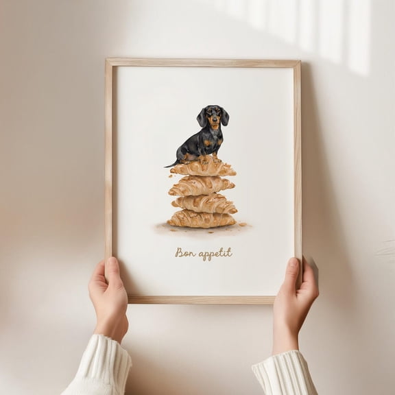 Dachshund French Bakery Print, Unframed Paper Poster 8x10in