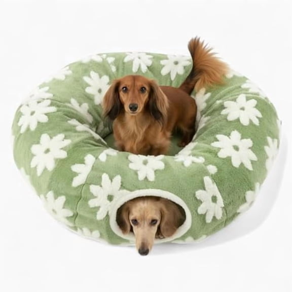 Dachshund-Friendly Bed 3-in-1 Plush Tunnel Bed for Small Dogs; Foldable Sherpa Cave Bed with Toy & Non-Slip Base
