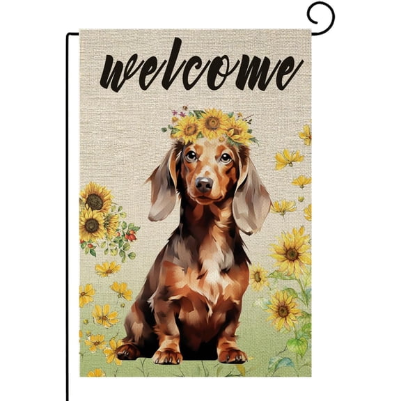 Dachshund Garden Flag Sunflower Garden Flag Summer Flag Spring Welcome Yard Flag Floral Dog Flags for Outside 12x18 Double Sided Outdoor Front Porch Decor(9131)