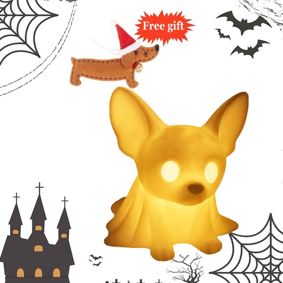 Dachshund Ghost Lamp, French Bulldog Halloween Glowing Ghost Dog Figurines, Cute Halloween Decor Statues Nightlight for Dog Lovers, Fans of Quirky Decor, Bedroom, Halloween Decor (B)