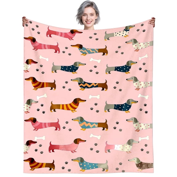 Dachshund Gifts for Women Dog Lovers Cute Puppy Plush Dogs Print Themed Throw Blanket Stuff Cozy Soft Flannel Bedding Dachshund Blanket for Women Adults Sofa Couch Bed Room Decor 50"X40"