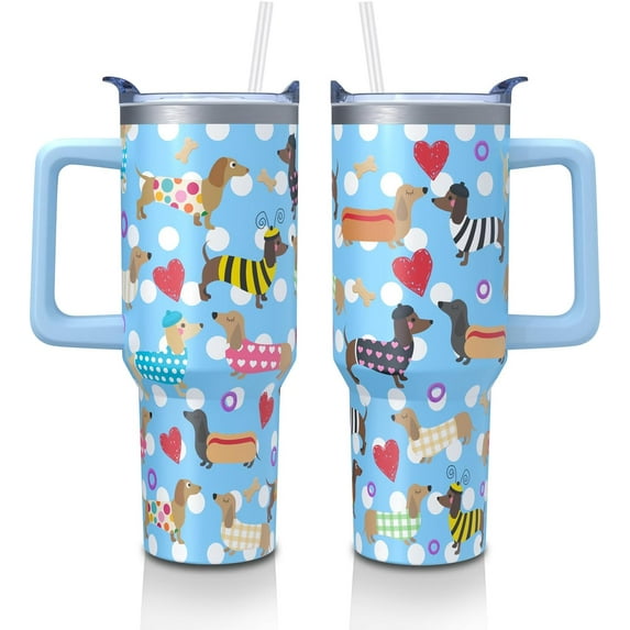 Dachshund Gifts Cup for Women Girls, 40oz Tumbler with Handle and Straw Lid, Stainless Steel Double Walled Insulated Mug Water Bottle, Cute Dog Lover Birthday Gift Idea