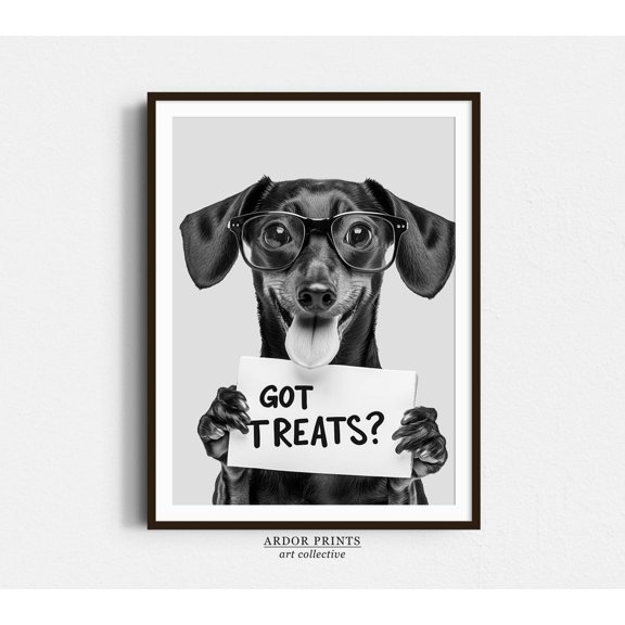 Dachshund Got Treats Wall Art Print With Black White Kitchen Decor