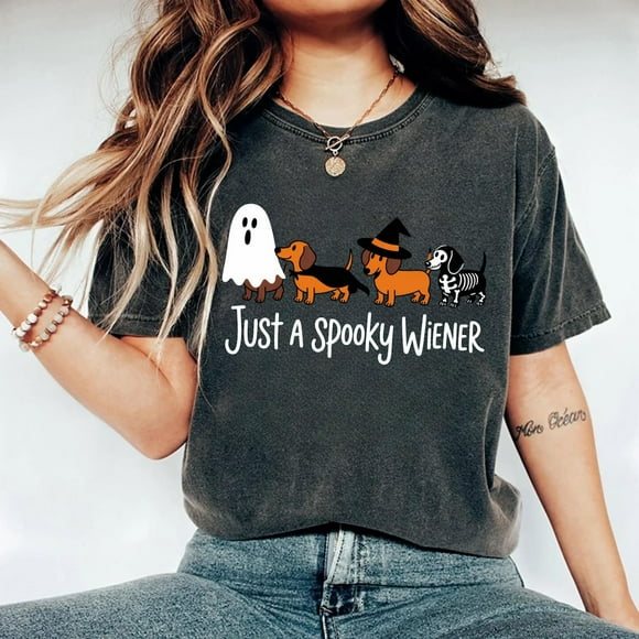 Dachshund Halloween Shirt, Funny Skeleton Halloween dachshund mom Shirt, Ghost Pumpkins Creepy,Charcoal Color,Size M