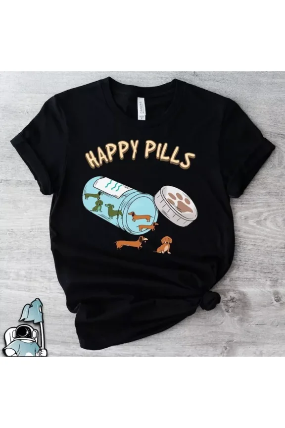 Dachshund Happy Pills Shirt, Dachshund Shirts, Dachshund Gifts, Pet Doxie Shi... Unisex S-5XL Hot Trending Shirt, Vintage Birthday Gift