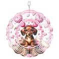 thumbnail image 1 of Dachshund Happy Valentine 3D Wind Spinner Kinetic Metal Hanging Wiener Dog Gift Round, 1 of 5