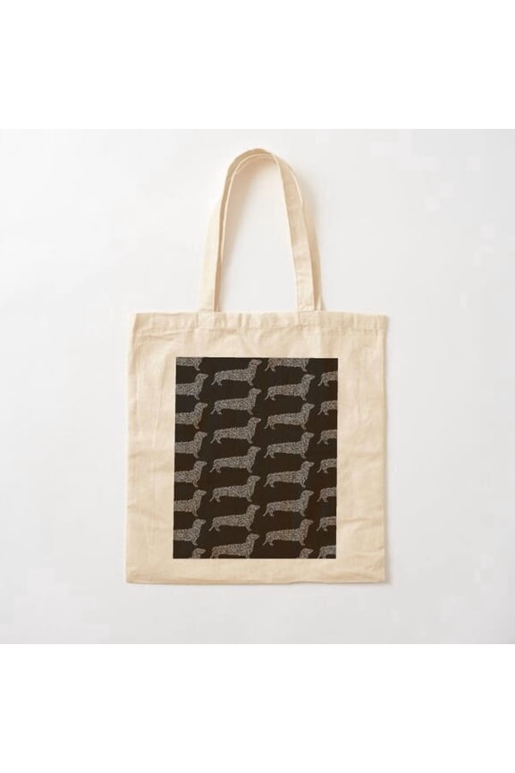 Dachshund Head Sketch Pattern Canvas Tote Bags, Reusable Shopping Bag