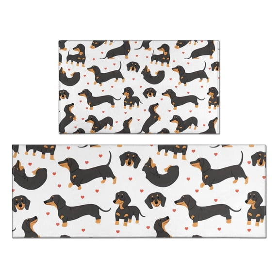 Dachshund and Heart Kitchen Rugs Sets Of 2,Anti Fatigue Kitchen Mat Rugs Non Slip Washable,Decorative Kitchen Floor Mats for Kitchen,Sink,Laundry,17"x30"+17"x47"