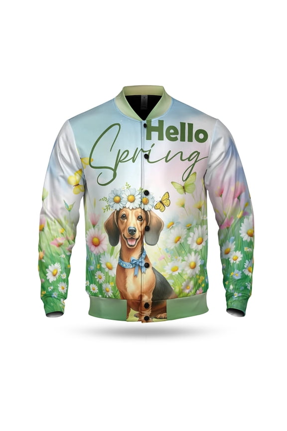 Dachshund Hello Spring Time Flower Floral Nature All Over Print 3D Baseball Jacket Wiener Dog Lover Gifts Idea Bomber Jacket Softball - 02031