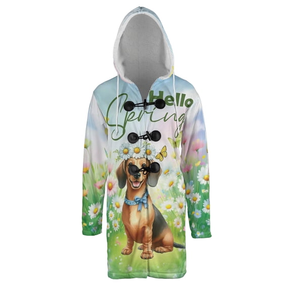 Dachshund Hello Spring Time Flower Floral Nature All Over Print 3D Hooded Duffle Toggle Coat Wiener Dog Lover Gifts Idea - 02031