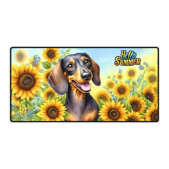 Dachshund Hello Summer Sunshine Sunflowers Spring Retro Vintage Desk Mat Full Keyboard Mouse Pad Wiener Dog Lover Gifts Idea Large Mousepad - 00008