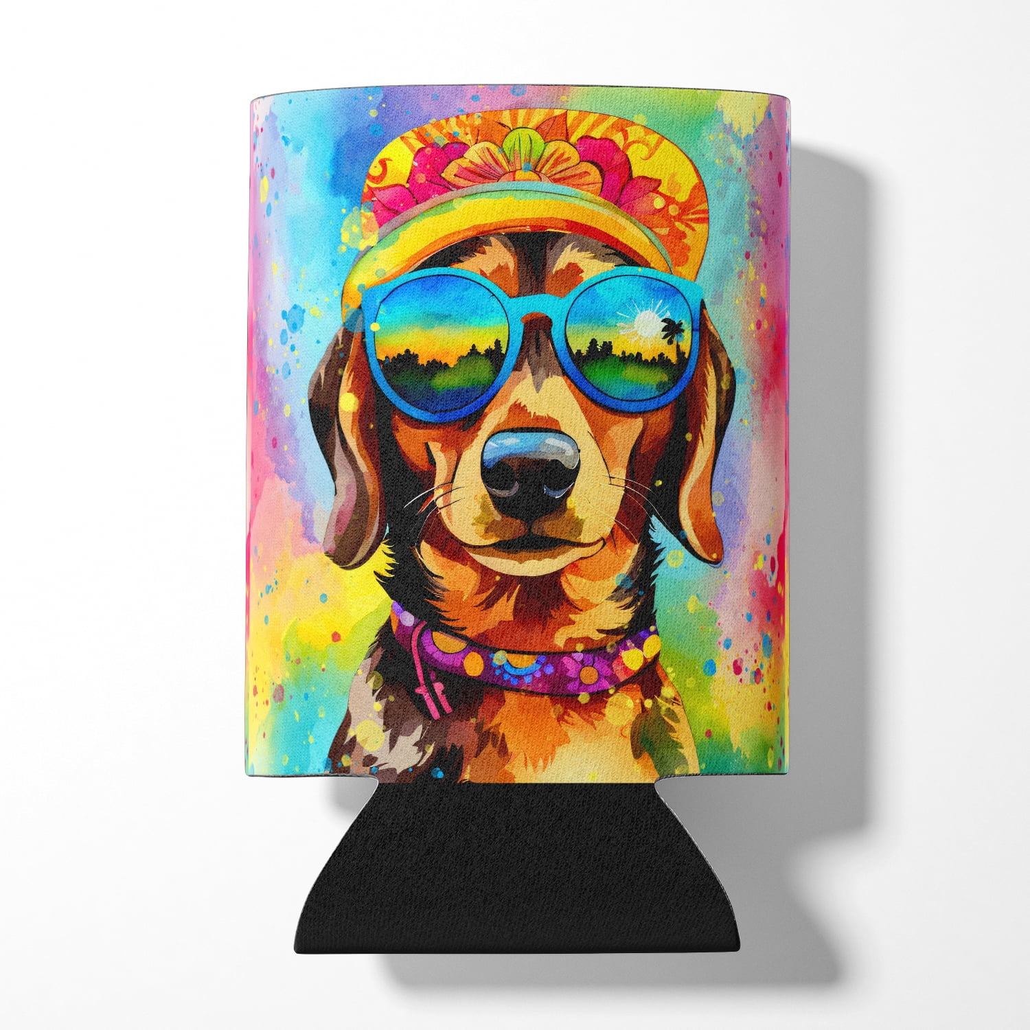 Dachshund Hippie Dawg Can or Bottle Hugger 3 in x 5 in
