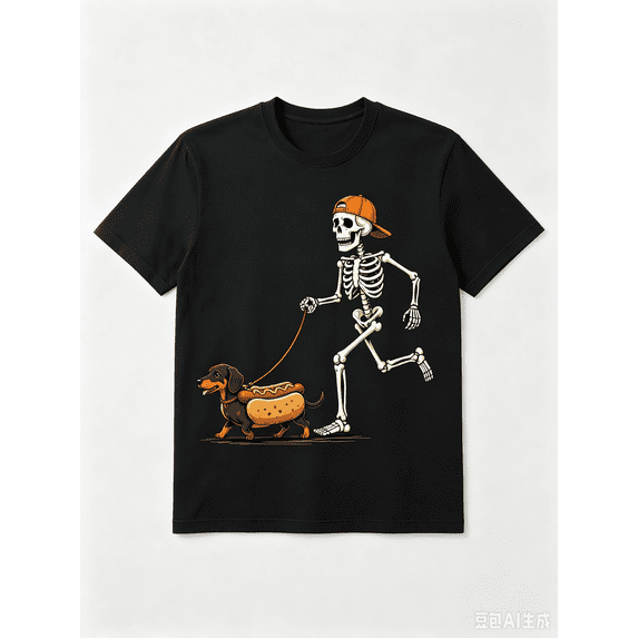 Dachshund Hot Dog Costume Shirt, Funny Skeleton Walker Graphic Tee
