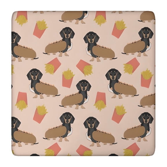 Dachshund Hotdog Fries Square Fitted Tablecloth with Elastic Edge,Square Table Cover,Washable Elastic Table Cover for Home Kitchen Party Decor 36"x36"