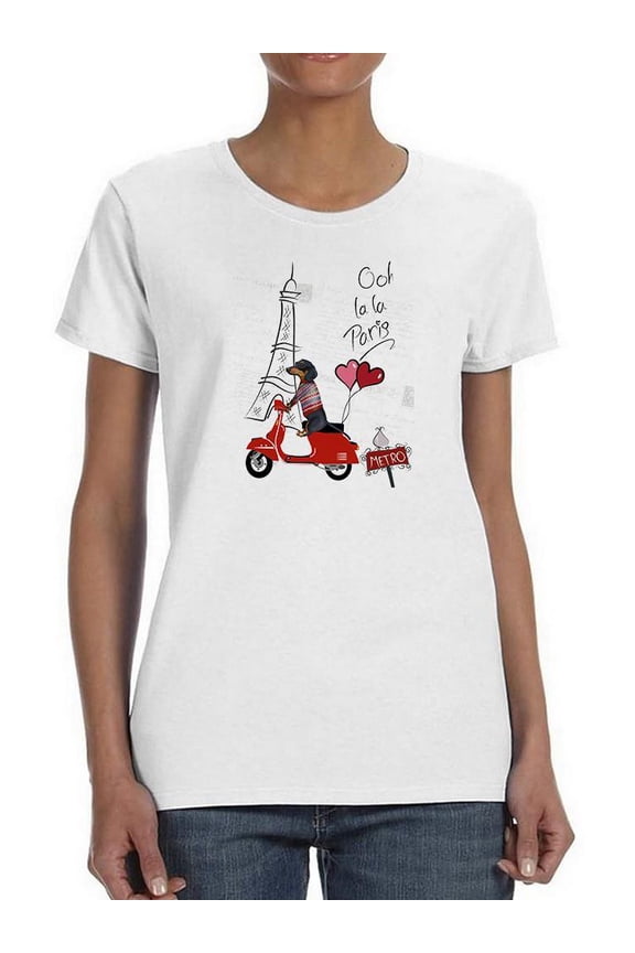 Dachshund In Paris. T-Shirt Women -Fab Funky Designs, Female Large