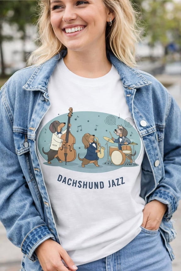 Dachshund Jazz Band Shirt, Dog Musicians Graphic Tee, Retro Music Design Unisex Cotton T-Shirt, Size S-5XL