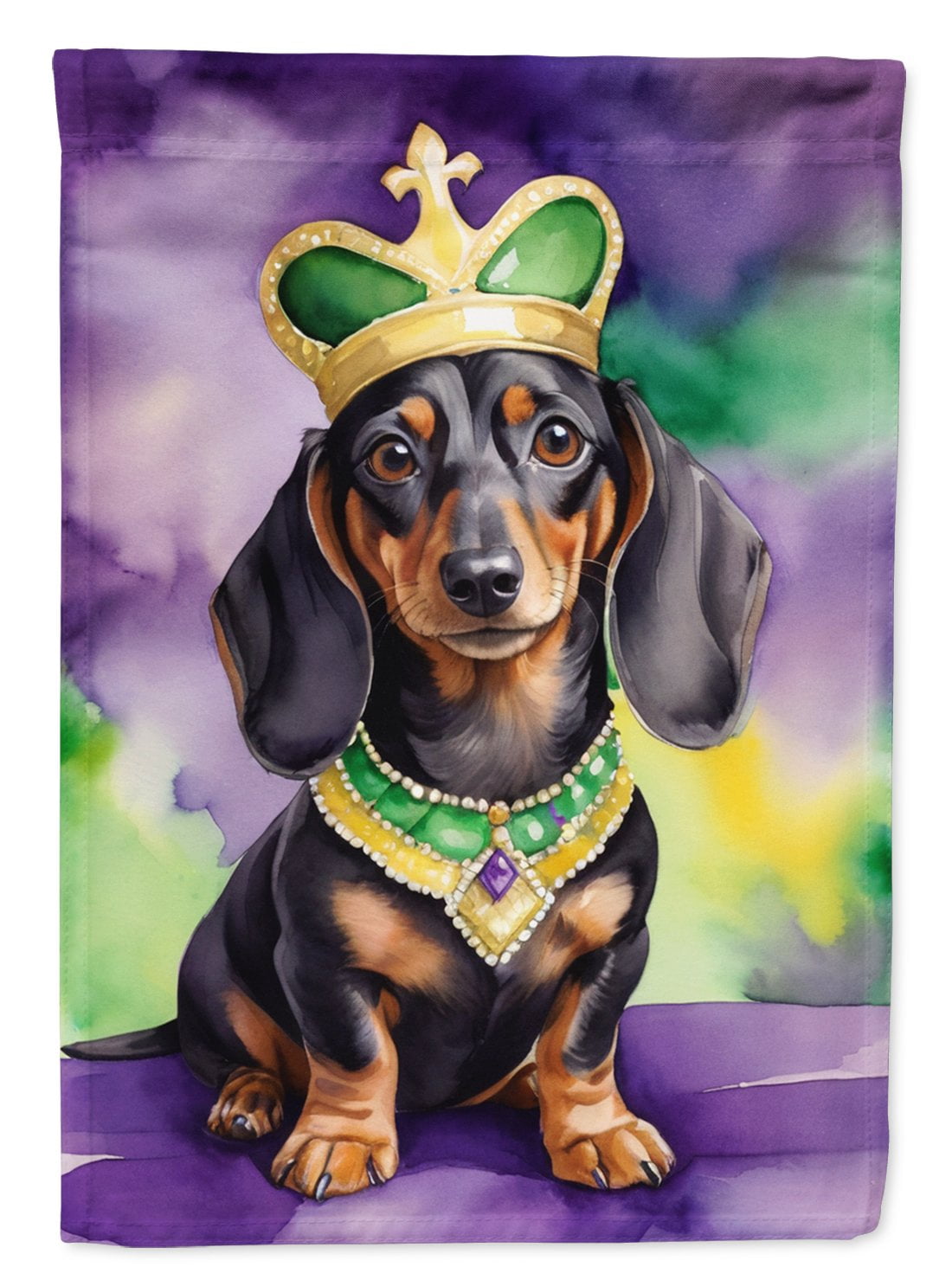 Dachshund King of Mardi Gras Garden Flag 11.25 in x 15.5 in