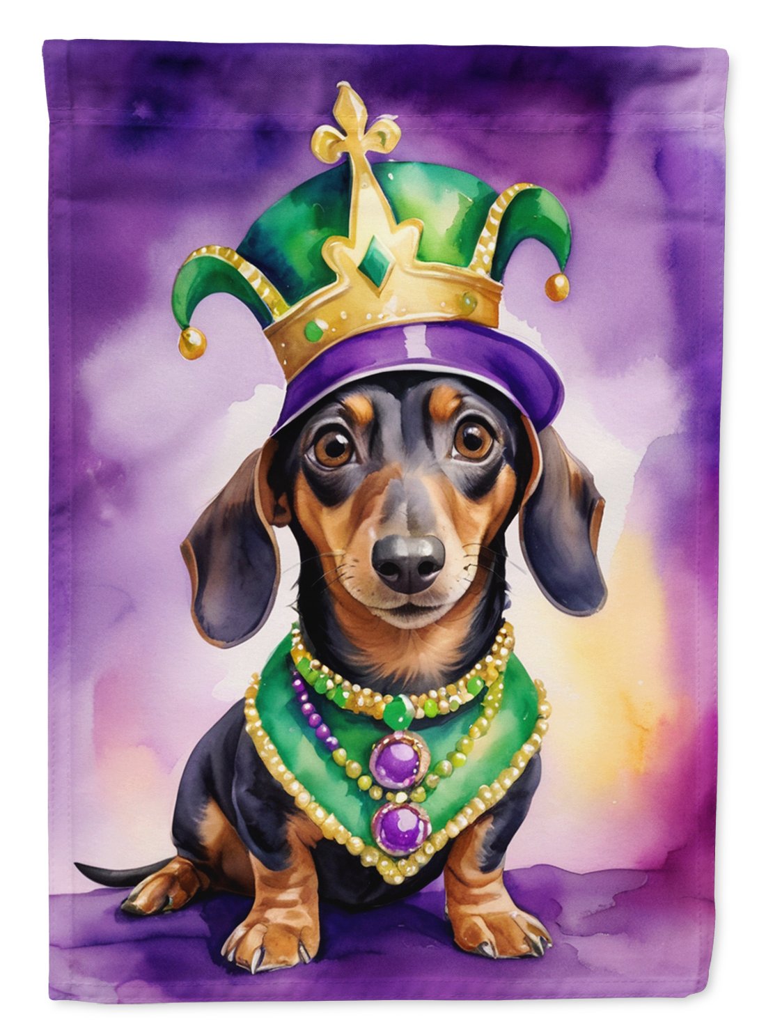 Dachshund King of Mardi Gras Garden Flag 11.25 in x 15.5 in