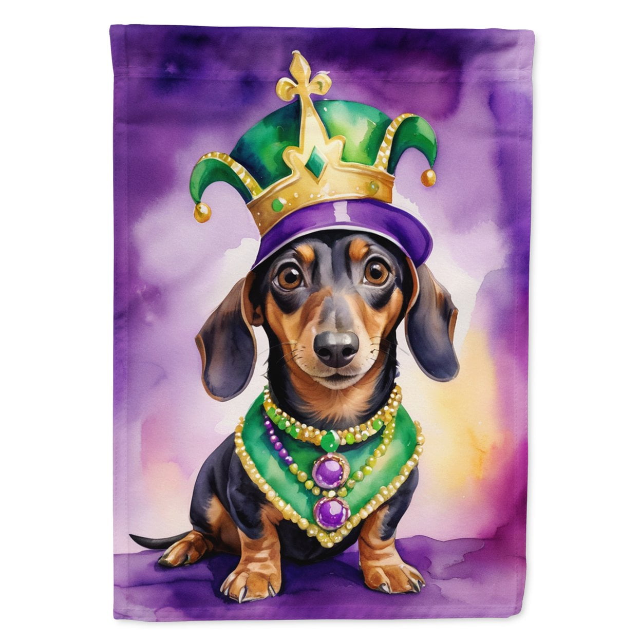 Dachshund King of Mardi Gras House Flag 28 in x 40 in
