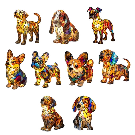 Dachshund Lamp, Retro Stained Resin Tabletop Night Light, Dog Series Art Night Light, Dog Lamp Stained Glass, 3D Cute Pet LED Table Lamps, Gift for Lovers