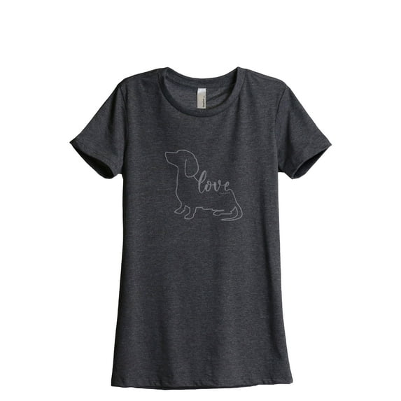 Dachshund Love Signature Women's Fashion Relaxed T-Shirt Tee Charcoal Grey Large