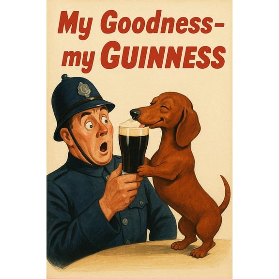 Dachshund Loves Guinness Vintage Poster – Funny Beer Wall Art 8x12 UNFRAMDE