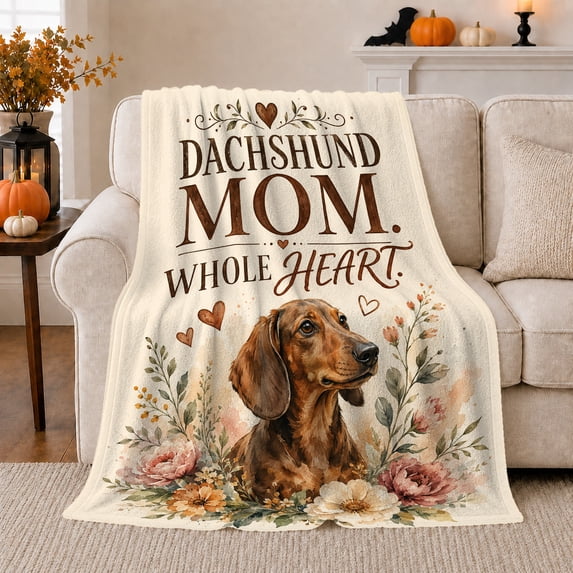 Dachshund Mom Floral Watercolor Art, Playful Pet Portrait Pattern, Warm Flannel Blanket for Living Room and Bedroom, Dog Moms Mother's Day Gift, Pet Lover Home Decor