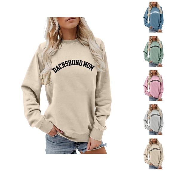 Dachshund Mom Sweatshirt for Women Long Sleeve Casual Crewneck Funny Graphic Dog Mom Pullover Sweatshirts Fall Winter Clothes