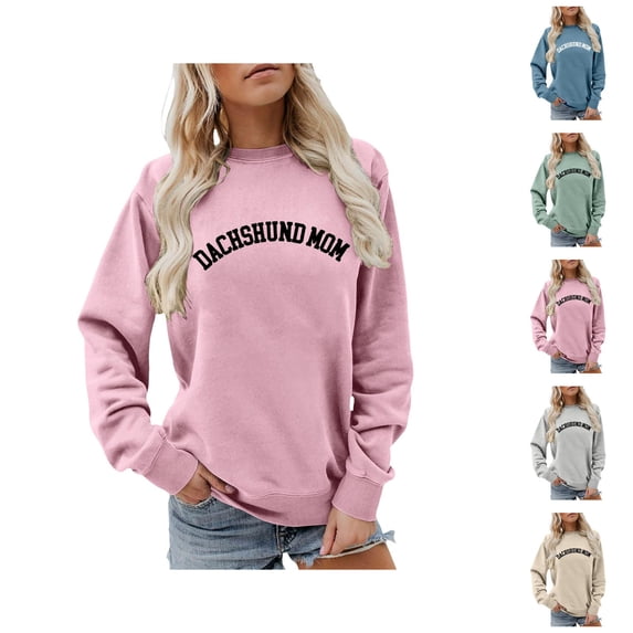 Dachshund Mom Sweatshirt for Women Long Sleeve Casual Crewneck Funny Graphic Dog Mom Pullover Sweatshirts Fall Winter Clothes