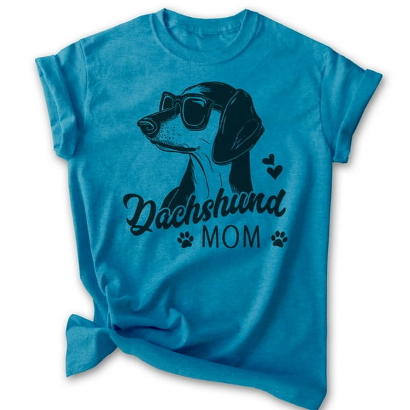 Dachshund Mom T-shirt, Unisex Women's Shirt, Dachshund Owner, Best Dog Mom Gift, Heather Blue, Medium