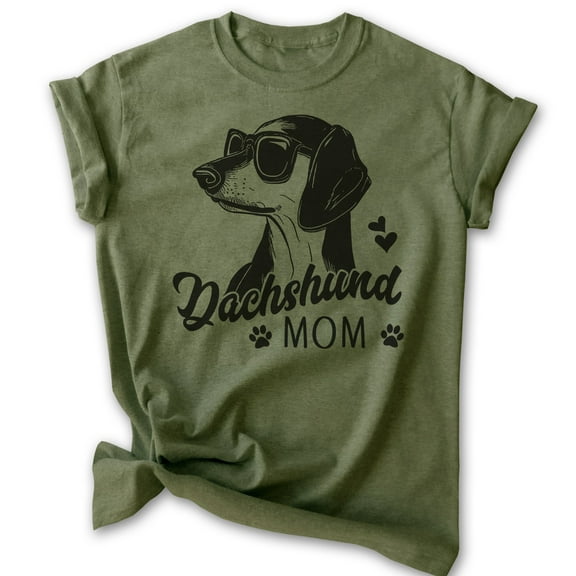 Dachshund Mom T-shirt, Unisex Women's Shirt, Dachshund Owner, Best Dog Mom Gift, Heather Military Green, Medium