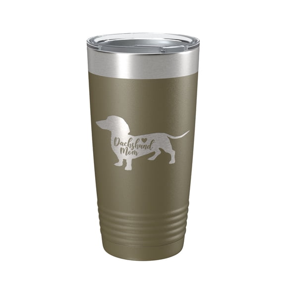 Dachshund Mom Tumbler Dog Travel Mug Gift Insulated Laser Engraved Coffee Cup 20 oz Olive Green