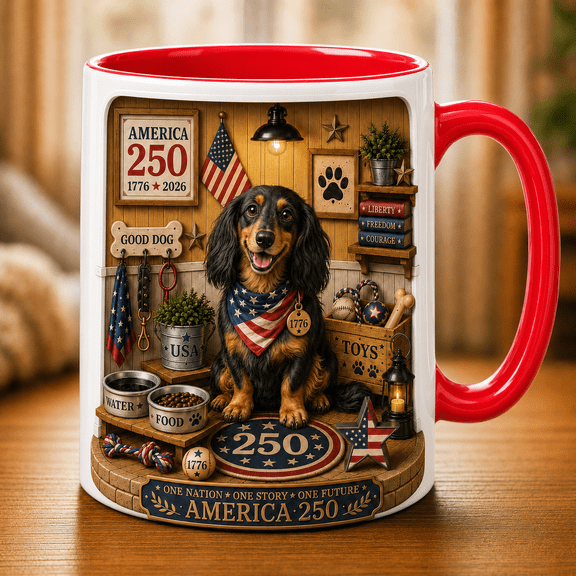 Dachshund Mug 3D Effect America 250 Patriotic Dog Lover Coffee Cup Gift
