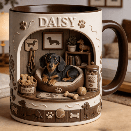 Dachshund Mug Personalized Dog Mom Coffee Cup, Daisy Wiener Dog Gift