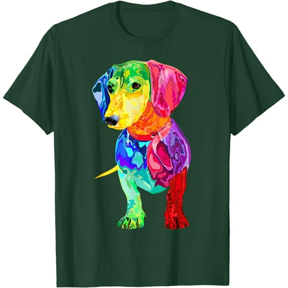 Dachshund Multicolor Animal Print Cartoon Unisex T-Shirt for Men Women Kids Toddler,Forest Green Color,Size 4XL
