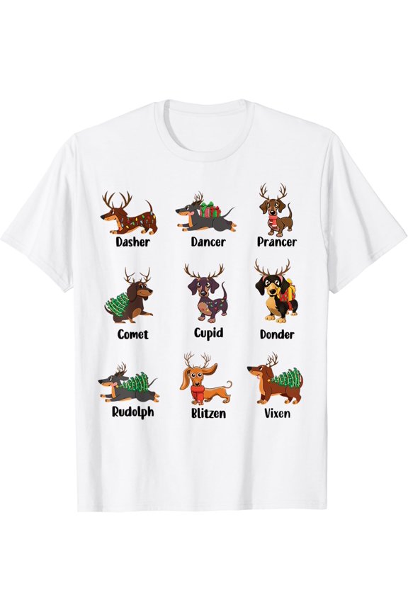 Dachshund Names For Christmas Tshirt Dancer . Dasher T-Shirt Size S-5XL