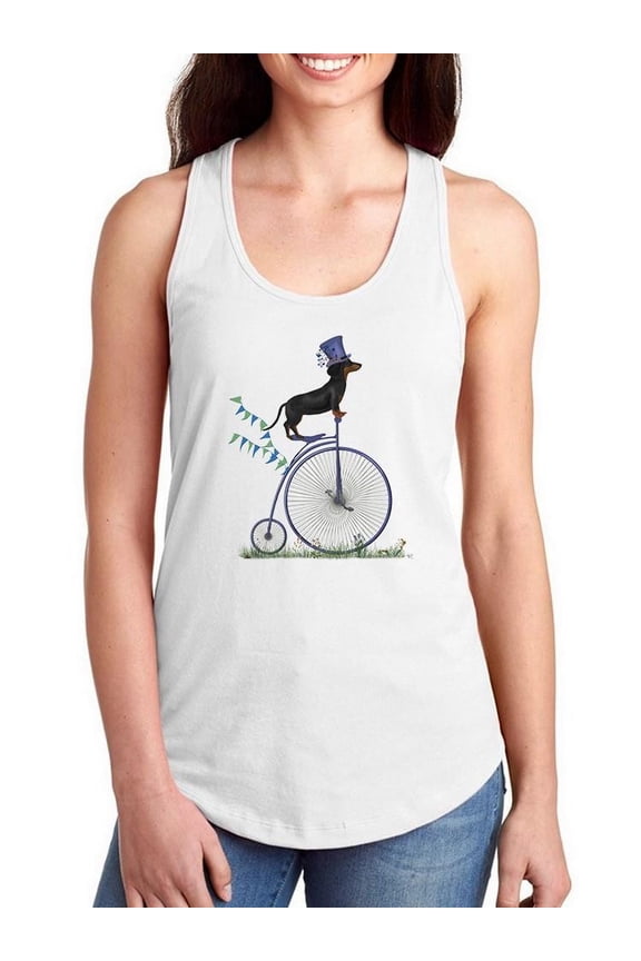 Dachshund On Penny Farthing Racerback Tank Women -Fab Funky Designs, Female Large