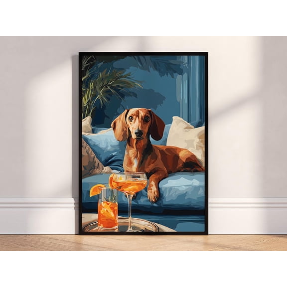 Dachshund On Sofa Poster, Modern Dog Wall Art