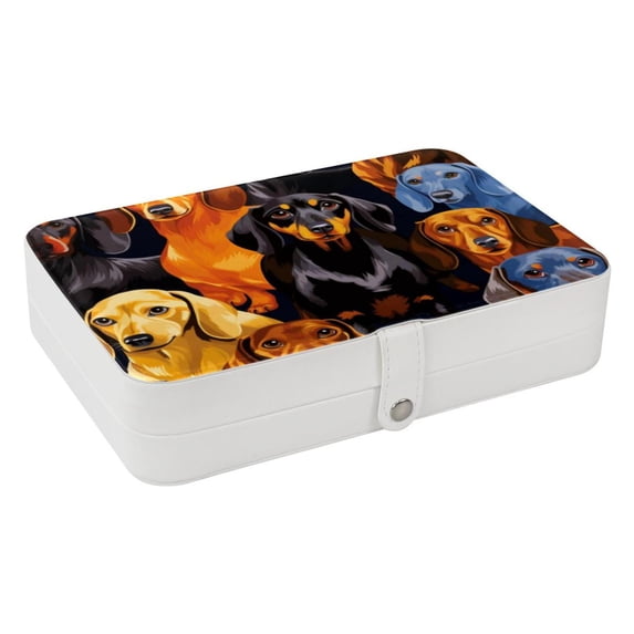 Dachshund PU Leather Bracelet Holder Jewelry Box Stand Necklace Organizer with Removable Compartment Portable Case