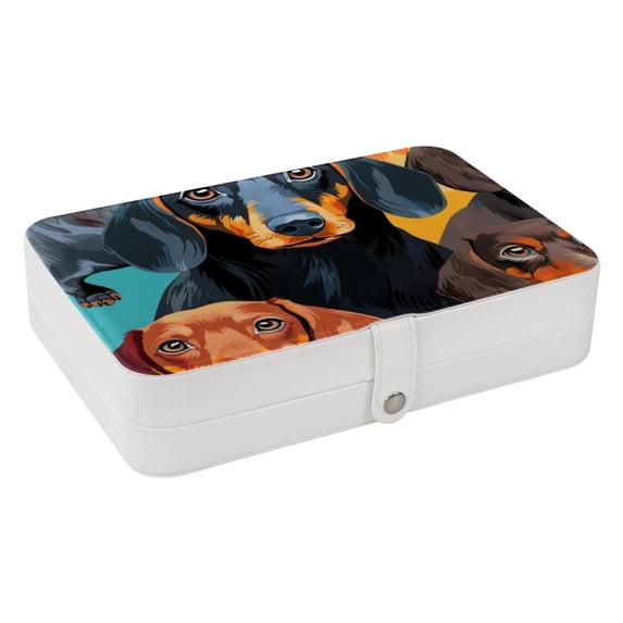 Dachshund PU Leather Bracelet Holder Jewelry Organizer Box with Removable Compartment - Portable Organize Storage Case