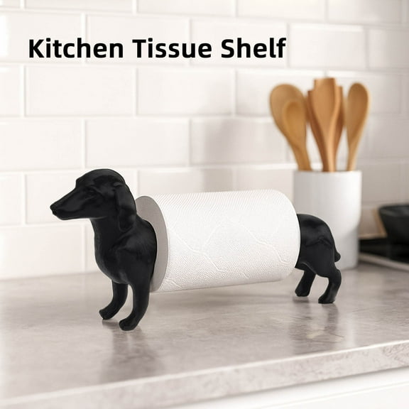 Dachshund Paper Towel Holder, 3D Printed Shaped Paper Holder Roll Dispenser Novelty Animal Bathroom Tissue Storage Organizer Dachshund Home Decor, for Kitchen, Toilet, Christmas Gifts,Black