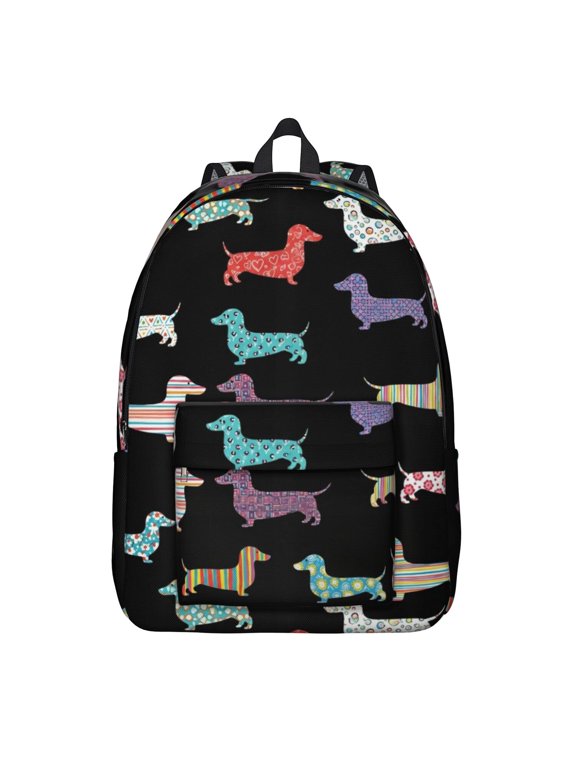Dachshund Pattern Black Pattern Backpack for School, Cute School Bag with Adjustable Shoulder Straps and Padded Back, 15.7"x11.8"x5.5"