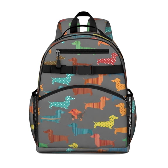 Dachshund Pattern Black Pattern Cute School Backpack Bag for School with Padded Back and Adjustable Shoulder Straps 15.25"x11.5"x5.25"