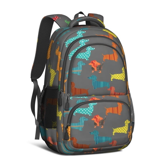 Dachshund Pattern Black Pattern Cute School Backpack Bag with Padded Back and Adjustable Shoulder Straps 16.9 X 12.6 X 5.9 Inches