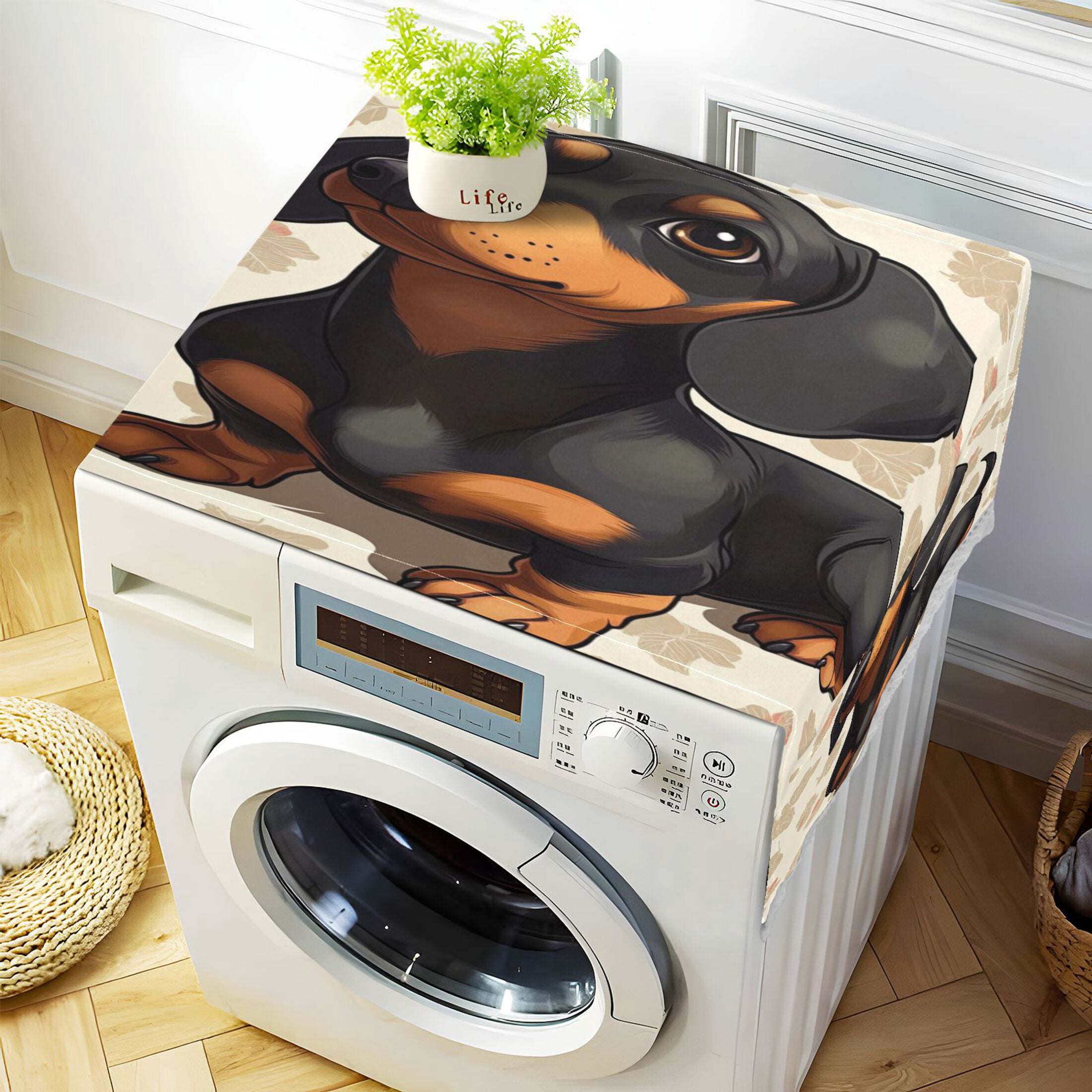 Dachshund PatternWasher and Dryer Covers Dust-Proof and Oil Resistant Fridge Cover with 4 Storage Pockets Washing Machine Top Cover for Laundry Kitchen Home 51.2 x 22 In